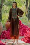 Buy_Pooja-Keyur_Multi Color Cotton Silk Embroidered Aari Round Kurta And Pant Set _at_Aza_Fashions