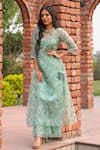 Buy_House of Tushaom_Green Organza Printed Tropical Round Kurta And Pant Set _at_Aza_Fashions