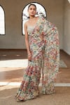 Buy_Basanti - Kapde Aur Koffee_Multi Color Viscose Organza Printed Botanical Saree With Blouse _at_Aza_Fashions