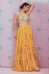 Buy_Krisha sunny Ramani_Yellow Panelled Lehenga With Sequin Embellished Blouse_at_Aza_Fashions