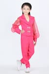 Buy_The Little Celebs_Pink Lycra, Satin Metallic Thread Notched Collar Blazer And Pant Set _at_Aza_Fashions