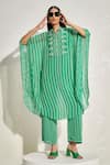 Buy_Namrata Joshipura_Green Georgette Striped Patterns Collared Aster Kaftan And Pant Set _at_Aza_Fashions