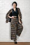 Buy_Whimsical By Shica_Black Cotton, Silk Open Neck, Babushka Doll Print Jacket Flared Pant Set _at_Aza_Fashions