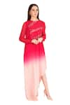 Buy_Rohit Gandhi + Rahul Khanna_Fuchsia Viscose Georgette Embroidery Sequin Round Asymmetric Ombre Top _at_Aza_Fashions