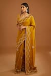 Buy_Shyam Narayan Prasad_Yellow Dupion Silk Zardozi Work Saree With Chanderi Blouse_at_Aza_Fashions