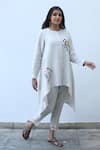 Buy_Linen Bloom_Beige 100% Linen Embroidery Thread High Low Hem Tunic _at_Aza_Fashions