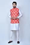 Buy_Arihant Rai Sinha_Orange Kurta And Pant Art Silk Printed Patola Patterns Cotton Bundi & Set _at_Aza_Fashions