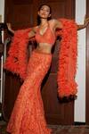 Buy_Nadine Dhody_Orange Tulle Crystals, Sequins, Embroidery Halter Roxanne Hand Lehenga Set _at_Aza_Fashions