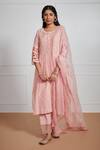 Buy_Label Mansi Nagdev_Pink Malai Chanderi Embroidery Mukaish Round Siddra Yoke Kurta Set _at_Aza_Fashions