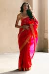 Buy_Mint N Oranges_Red Pure Chanderi Silk Floral Pattern Saree_at_Aza_Fashions