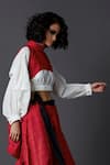 Buy_Chola_Red Linen High Low Crop Top_at_Aza_Fashions