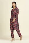 Buy_Oshi By Shikha_Blue Silk Chanderi Printed Floral V Neck Short Kurta And Pant Set _at_Aza_Fashions