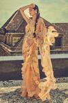 Buy_Surily G_Peach Embroidered Thread Floral Ruffle Saree  _at_Aza_Fashions