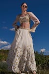 Buy_Shruti Sancheti_White Crepe Printed Floral Hand Embroidered Crop Top And Skirt Set  _at_Aza_Fashions