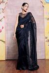 Buy_Shilpi Gupta_Black Organza Embroidery Glass Cut-dana Round Saree With Blouse  _at_Aza_Fashions