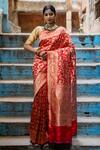 Buy_TaBa Kashi By Artika Shah_Red Katan Silk Woven Animal Handloom Shikargah Jaal Saree  _at_Aza_Fashions