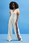 Buy_Siddhant Agrawal Label_Off White Cotton Rib Embroidered V Neck Jumpsuit  _at_Aza_Fashions