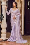 Buy_LASHKARAA_Purple Georgette Embroidery Zari V Neck Pre-draped Saree With Blouse _at_Aza_Fashions