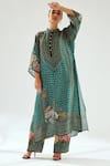 Buy_Rajdeep Ranawat_Green Silk Geometric Round Band Ghazala Floral And Pattern Tunic _at_Aza_Fashions