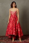 Buy_RI.Ritu Kumar_Red Viscose Printed Aari Sweetheart Kylie Floral Embroidered And Flared Dress _at_Aza_Fashions