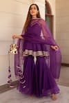 Buy_POMCHA JAIPUR_Purple Organza Embellished Gota Patti Masakali Peplum Top And Sharara Set _at_Aza_Fashions