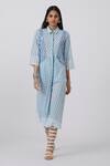 Buy_The Summer House_Blue Cotton, Linen Embroidery Collared Mishka Gingham Pattern Midi Dress_at_Aza_Fashions