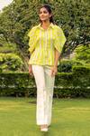 Buy_B'Infinite_White Cotton Stripes Spread Collar Neon Peplum Shirt_at_Aza_Fashions