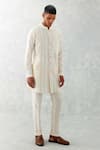 Buy_Devnaagri_Ivory Cotton, Silk Embroidery Thread Kurta With Pant _at_Aza_Fashions