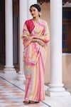 Buy_Dressfolk_Peach Linen Beads Stripe Pattern Saree With Running Blouse_at_Aza_Fashions