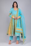 Buy_POMCHA JAIPUR_Blue Anarkali And Pant Cotton & Dupatta Soft Net Embroidery & Vedhika Set _at_Aza_Fashions