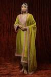 Buy_SHIKHAR SHARMA_Green Silk Chanderi Embroidered Pearl V Neck Kurta Set _at_Aza_Fashions