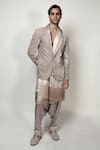 Buy_Rohit Gandhi + Rahul Khanna_Beige Silk Thread Fringed Satin Stole  _at_Aza_Fashions