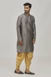 Buy_Arihant Rai Sinha_Grey Jacquard Woven Floral Vine Kurta And Gold Patiala Pant Set _Online_at_Aza_Fashions