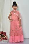 Buy_Petite Pomme_Pink Georgette, Net, Faux Leather Embroidery, Thread And Work Kurta Sharara Set_at_Aza_Fashions