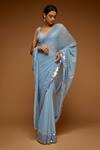 Buy_Neeta Lulla_Blue Chiffon Sequins, Beads, Crystals Border Embellished Saree With Blouse_at_Aza_Fashions
