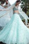 Buy_Keerthi Kadire_Blue Raw Silk, Organza Scoop Neck Embroidered Lehenga Set _at_Aza_Fashions