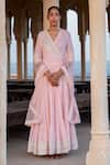 Buy_PREEVIN_Pink Angrakha Cotton Mulmul And Dupatta Tulle & Diamond Anarkali With  _at_Aza_Fashions