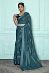 Buy_Khwaab by Sanjana Lakhani_Blue Georgette Woven Stripes Pattern Saree _at_Aza_Fashions