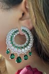 Shop_Mozaati_Green Stones Falak Embellished Hoop Earrings _at_Aza_Fashions