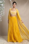 Buy_Sanjev Marwaaha_Yellow Modal And Georgette Embroidery Silk Threads Floral Long & Palazzo Set _at_Aza_Fashions