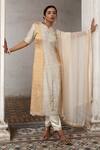 Buy_Sheela Suthar_Silver Tissue Embroidery Stripe Notched Pattern Kurta Pant Set For Women_at_Aza_Fashions