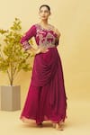 Buy_Khwaab by Sanjana Lakhani_Magenta Organza Embroidered Sequins Round Thread Gown With Belt _at_Aza_Fashions