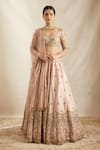 Buy_Astha Narang_Pink Lehenga Raw Silk Embroidered Nakshi V Neck Floret Bridal Set  _at_Aza_Fashions