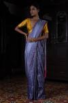 Buy_Kasturi Kundal_Blue Pure Silk Floral Motifs Pushp Rekha And Saree_at_Aza_Fashions