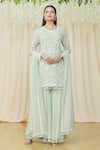Buy_Samyukta Singhania_Green Georgette, Viscose Pearls, Sequins, Embroidery Embellished Sharara Set _at_Aza_Fashions