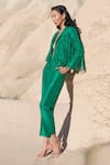 Buy_Twinkle Hanspal_Green Pure Silk Jacket And Pant Set_at_Aza_Fashions
