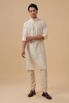 Buy_Raghavendra Rathore Blue_Off White Cotton, Silk Embroidery Raw Tonal Kurta With Pant _at_Aza_Fashions