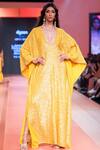 Buy_Arpita Mehta_Yellow Georgette Sequins, Mirrors V-neck And Embroidered Kaftan_at_Aza_Fashions