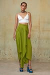 Buy_Style Junkiie_Green Crepe Asymmetric Hem Draped Skirt  _at_Aza_Fashions