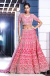 Buy_MOHA Atelier_Pink Lehenga And Blouse Raw Silk Embroidered Floral V Neck Bridal Set  _at_Aza_Fashions